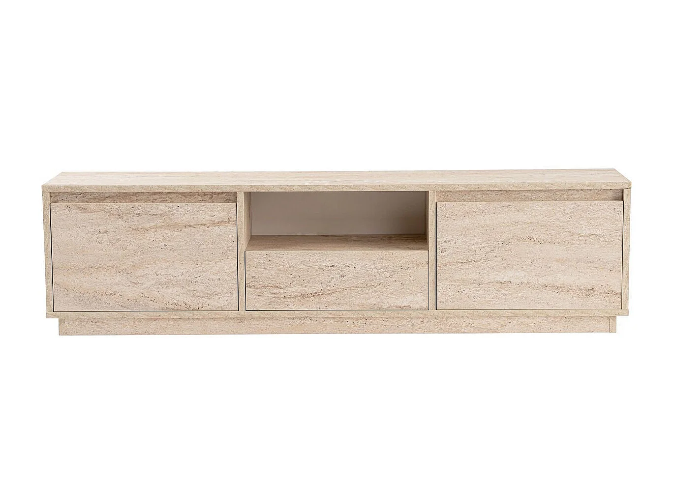 Meuble TV 3 portes 1 niche effet travertin 160 cm - Noane