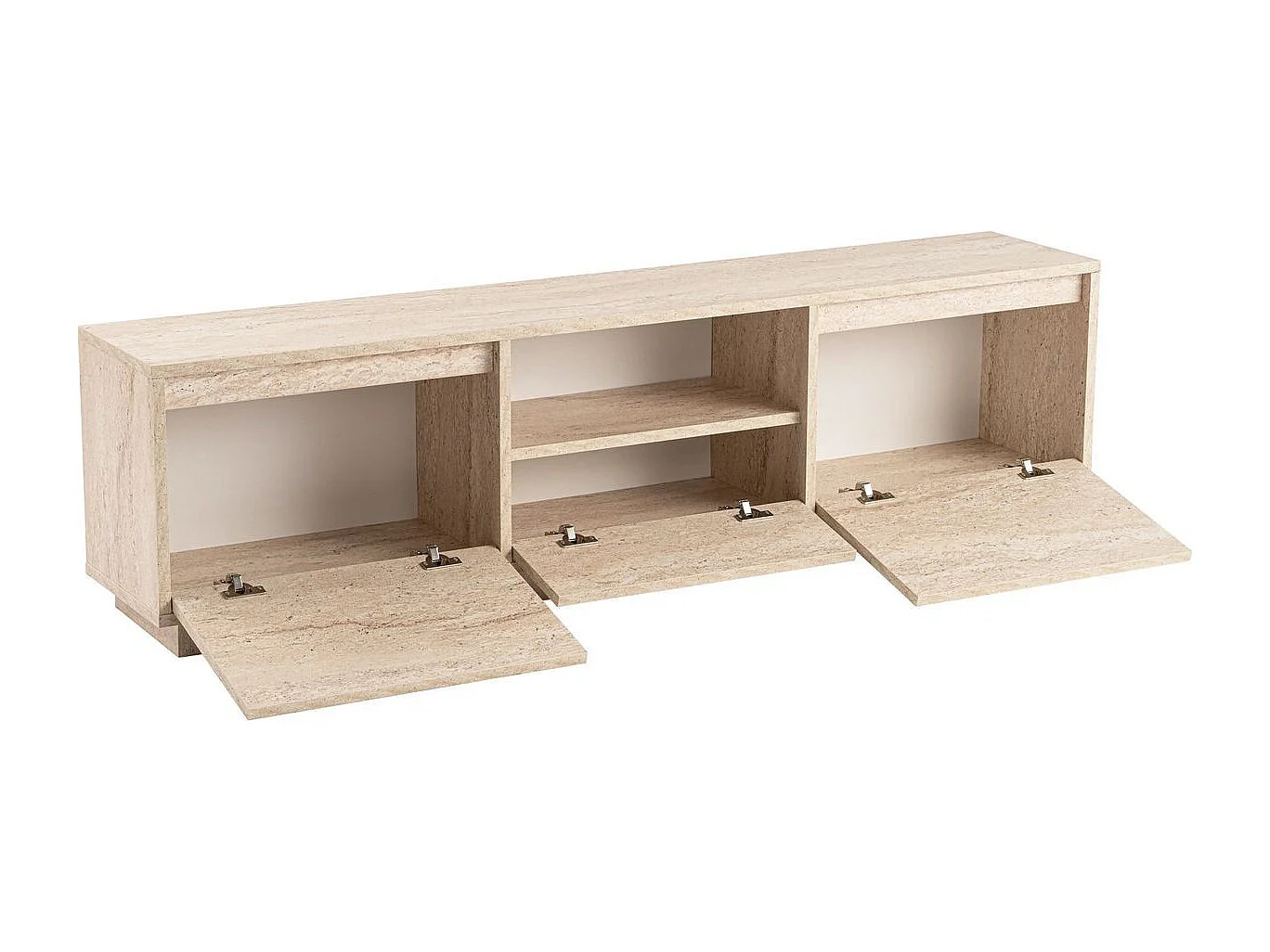 Meuble TV 3 portes 1 niche effet travertin 160 cm - Noane