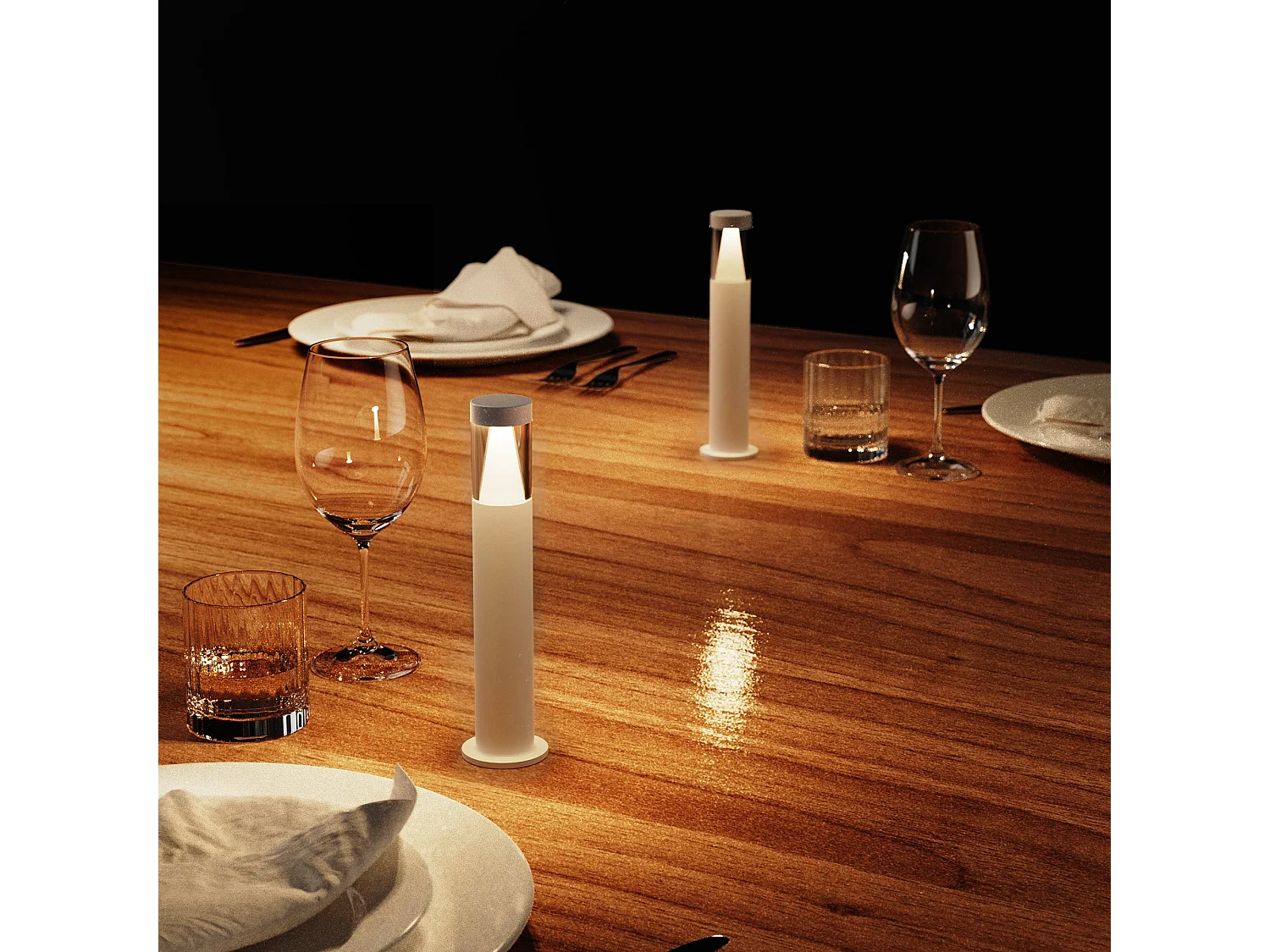4 mini Lampes de table sans fil STICK Blanc H19cm + base de chargement