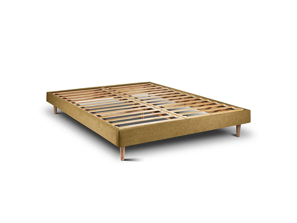 Lit 160x200cm avec tête de lit lignes tissu et sommier kit jaune - Hauteur totale : 29cm