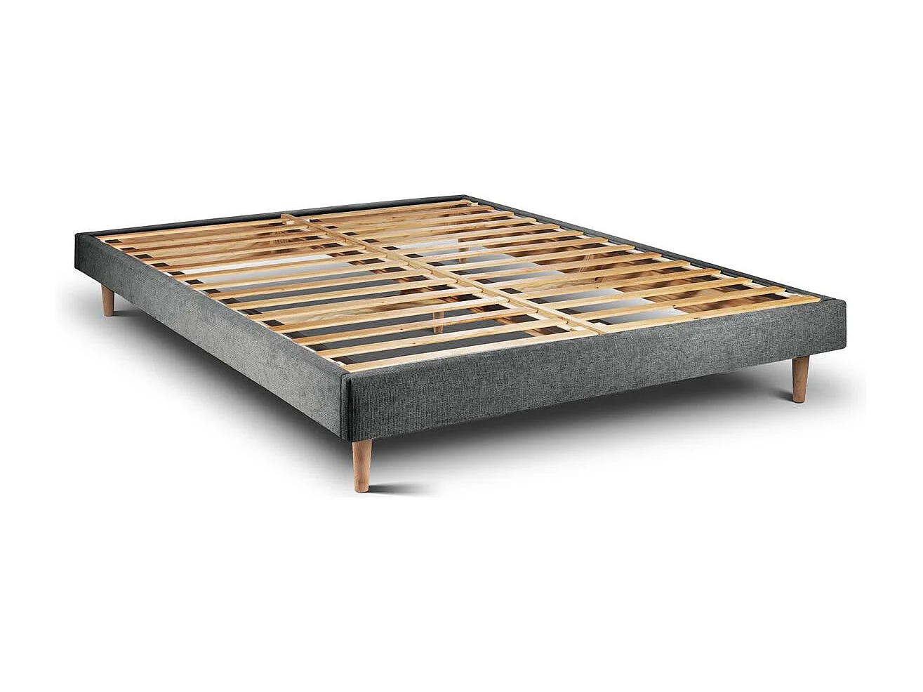 Lit 160x200cm avec tête de lit lignes tissu et sommier kit gris anthracite - Hauteur totale : 29cm