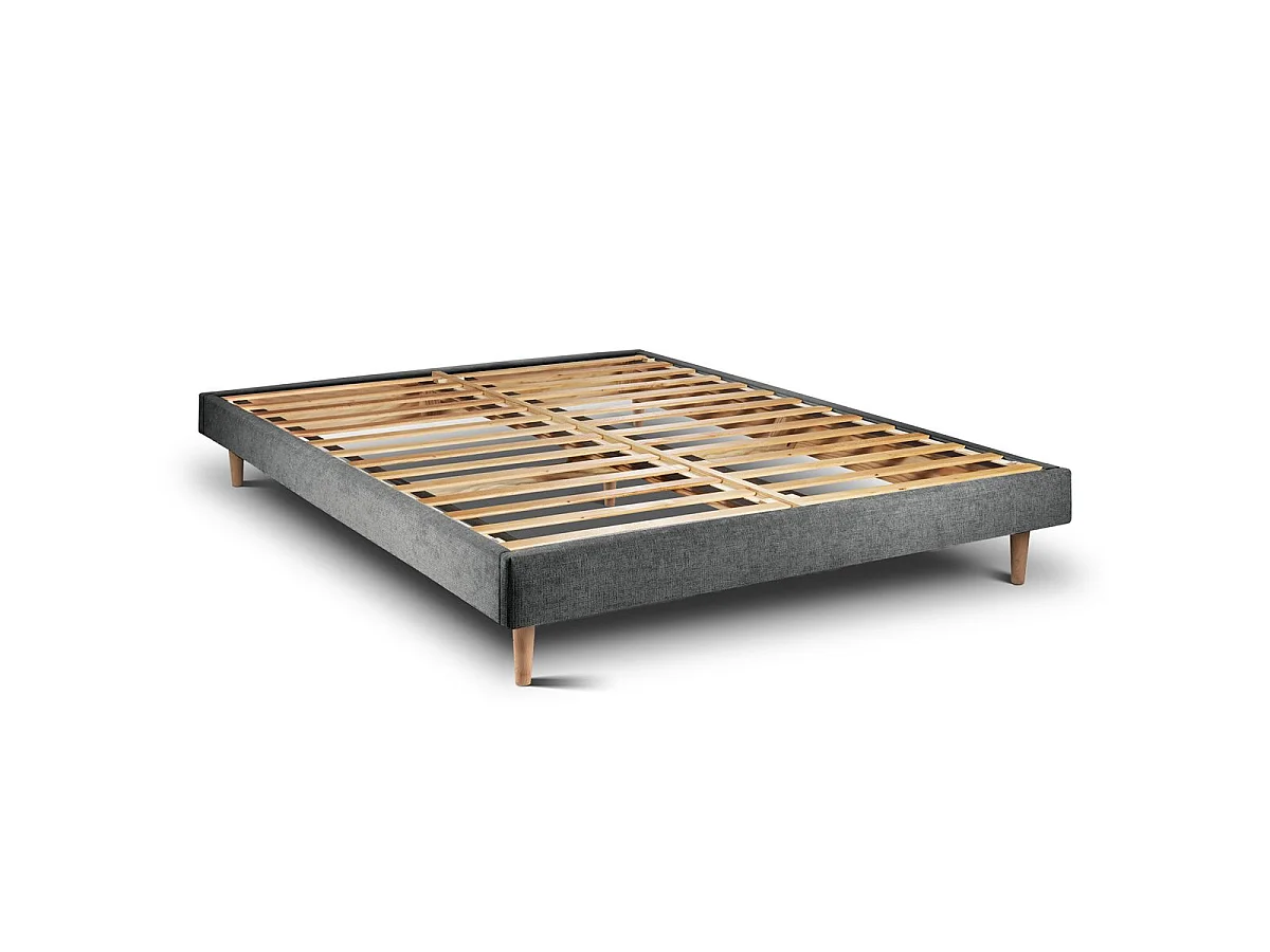 Lit 160x200cm avec tête de lit lignes tissu et sommier kit gris anthracite - Hauteur totale : 29cm