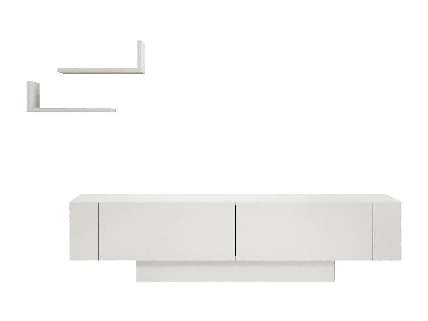 Ensemble meuble TV 2 portes blanc + 2 étagères murales - Otrine