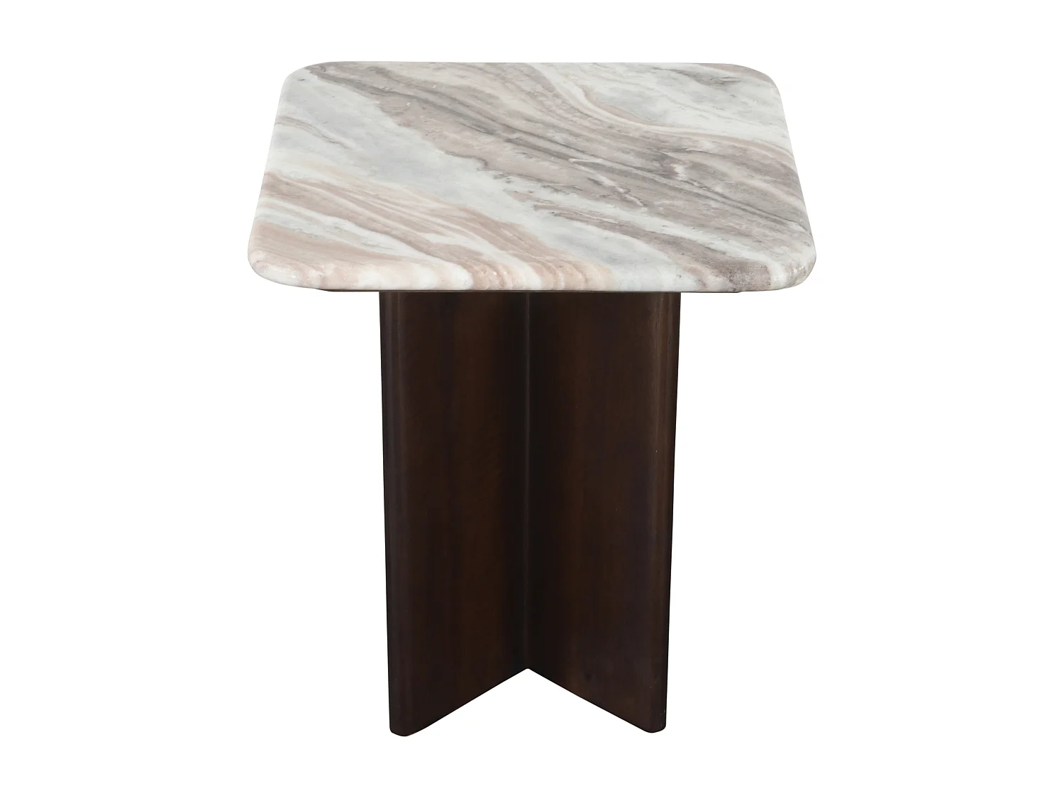 Table d'appoint en marbre et bois d'acacia - Beige et Naturel foncé - NEYALIA
