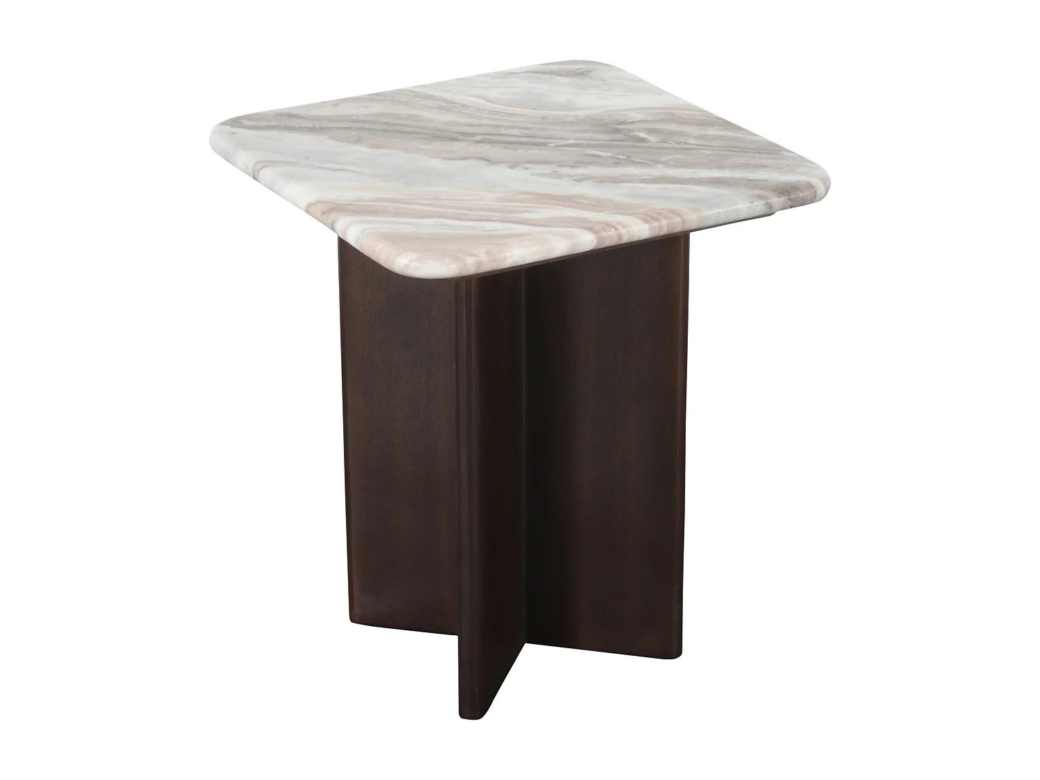 Table d'appoint en marbre et bois d'acacia - Beige et Naturel foncé - NEYALIA