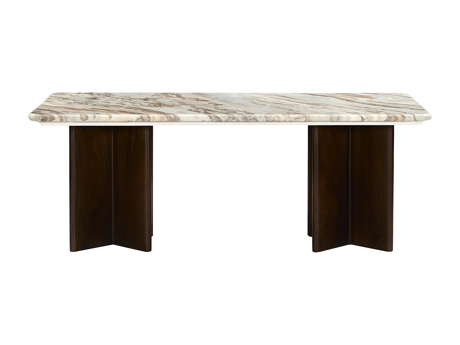 Table basse en marbre et bois d'acacia - Beige et Naturel foncé - NEYALIA