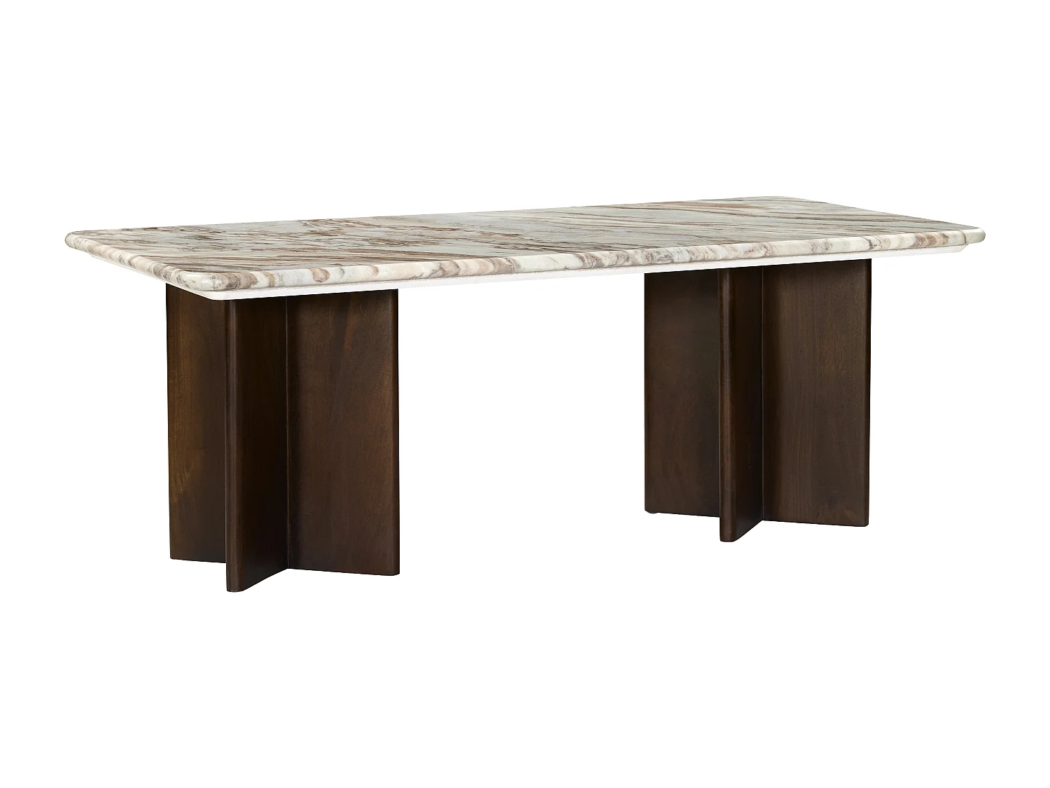 Table basse en marbre et bois d'acacia - Beige et Naturel foncé - NEYALIA