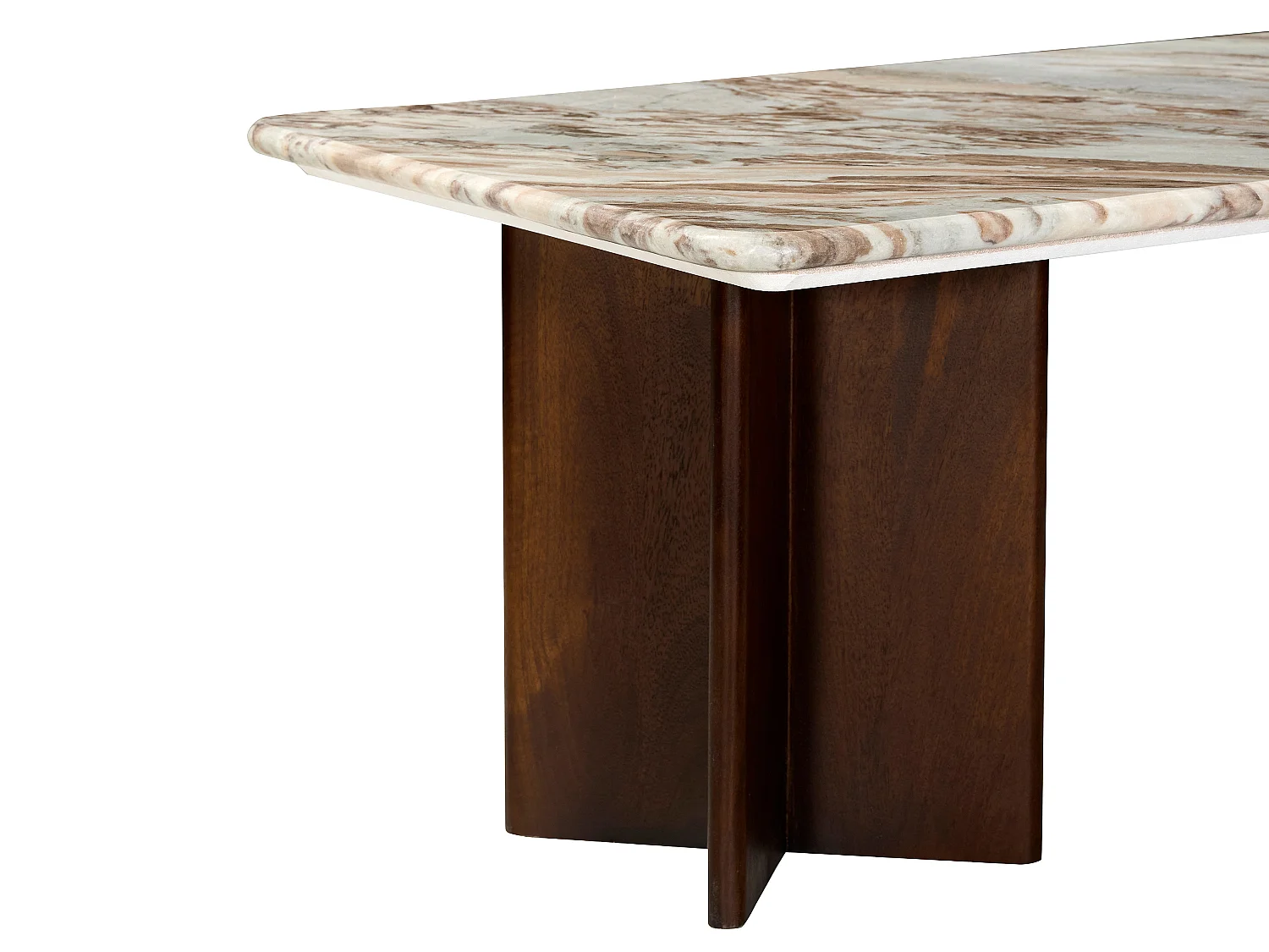 Table basse en marbre et bois d'acacia - Beige et Naturel foncé - NEYALIA