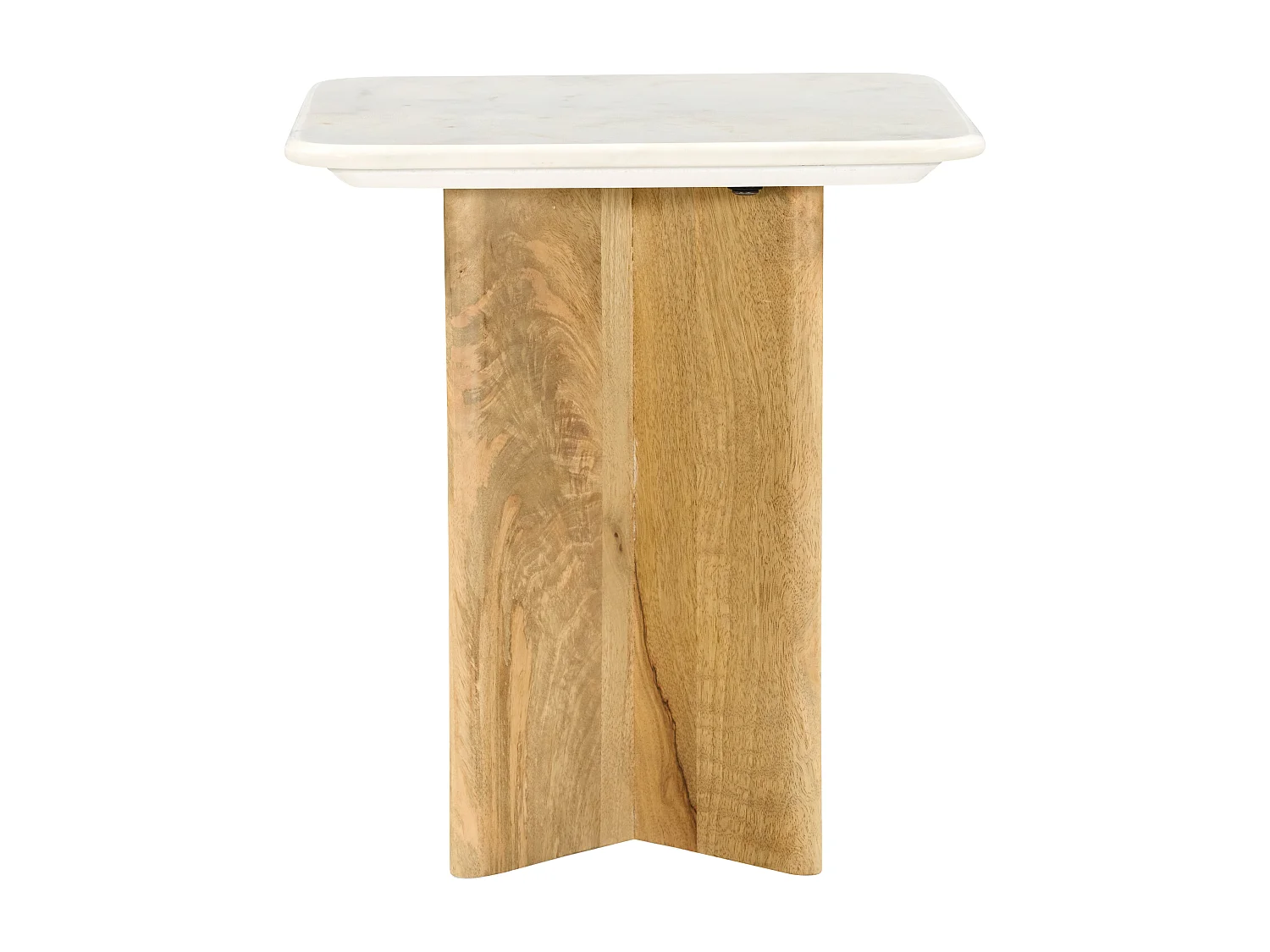 Table d'appoint en marbre et bois de manguier - Blanc et Naturel clair - NEYALIA