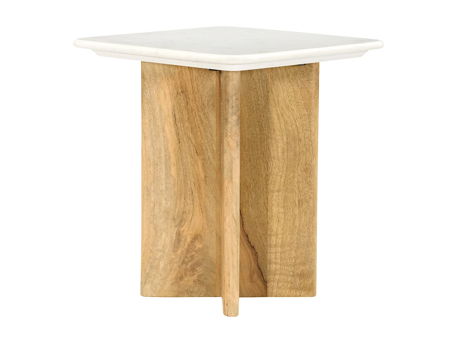 Table d'appoint en marbre et bois de manguier - Blanc et Naturel clair - NEYALIA