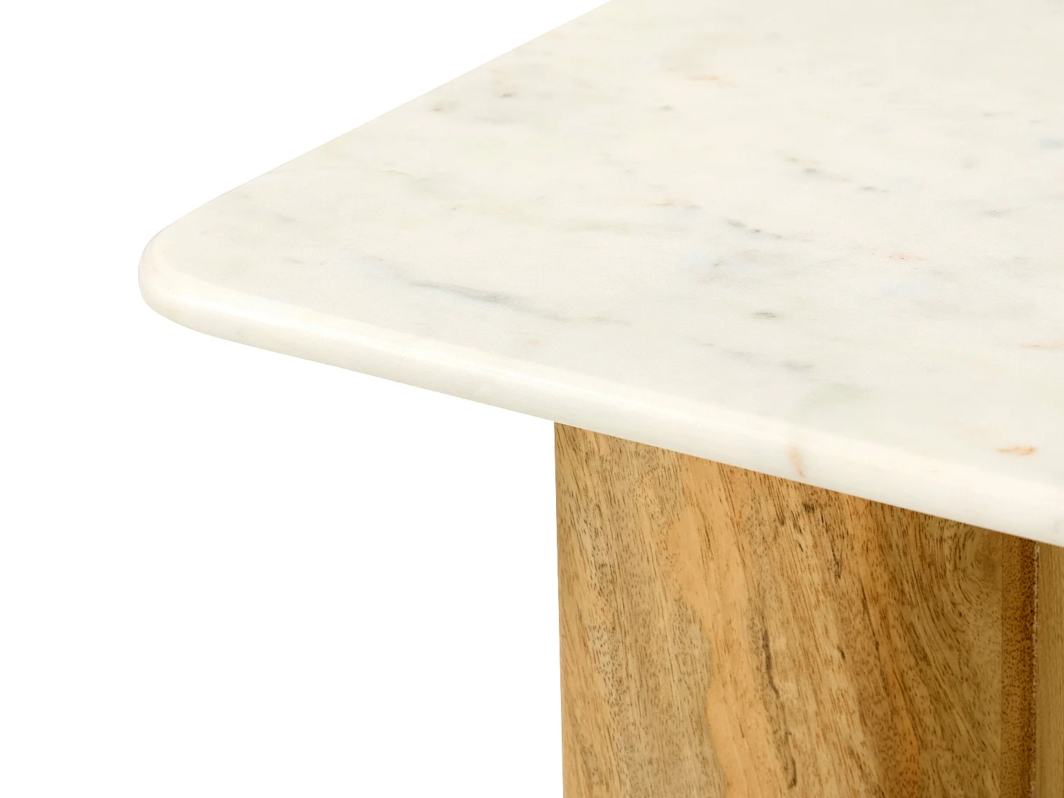 Table d'appoint en marbre et bois de manguier - Blanc et Naturel clair - NEYALIA