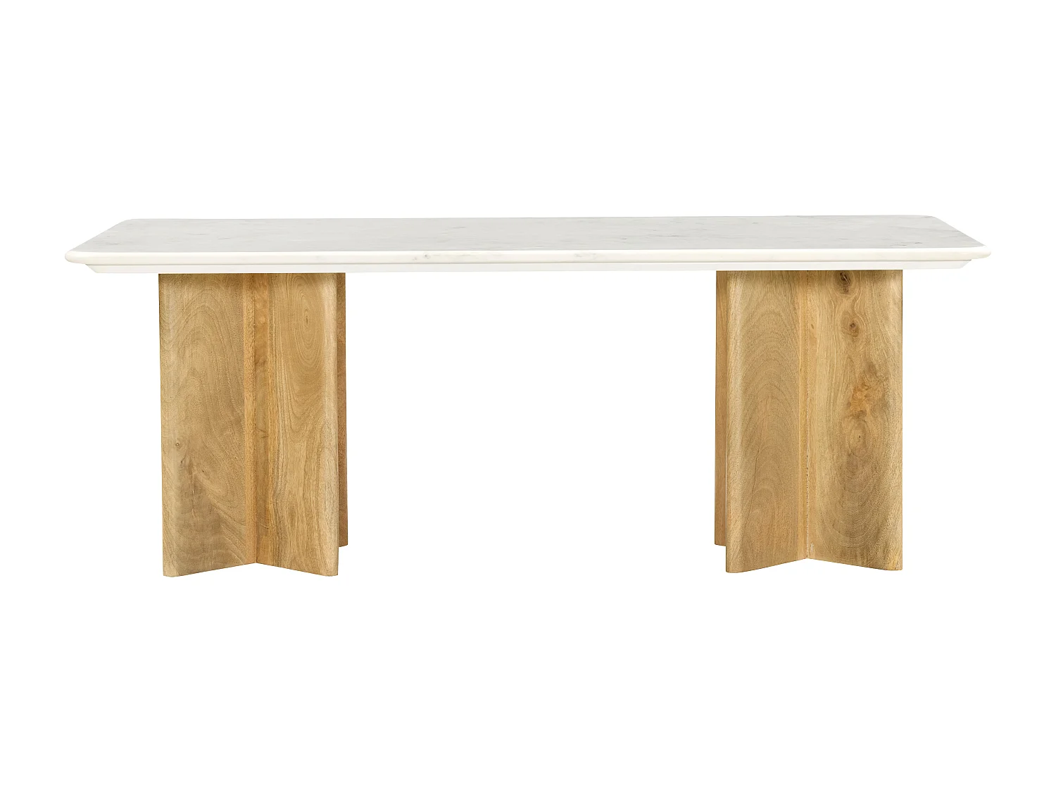 Table basse en marbre et bois de manguier - Blanc et Naturel clair - NEYALIA