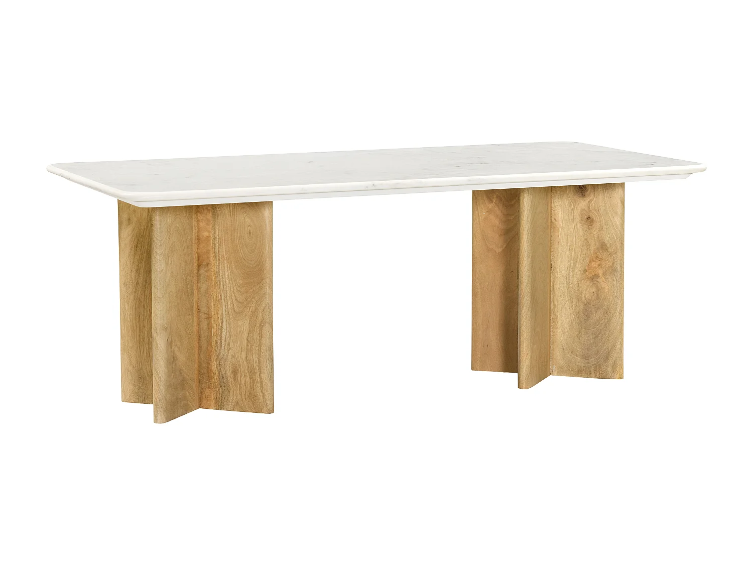 Table basse en marbre et bois de manguier - Blanc et Naturel clair - NEYALIA