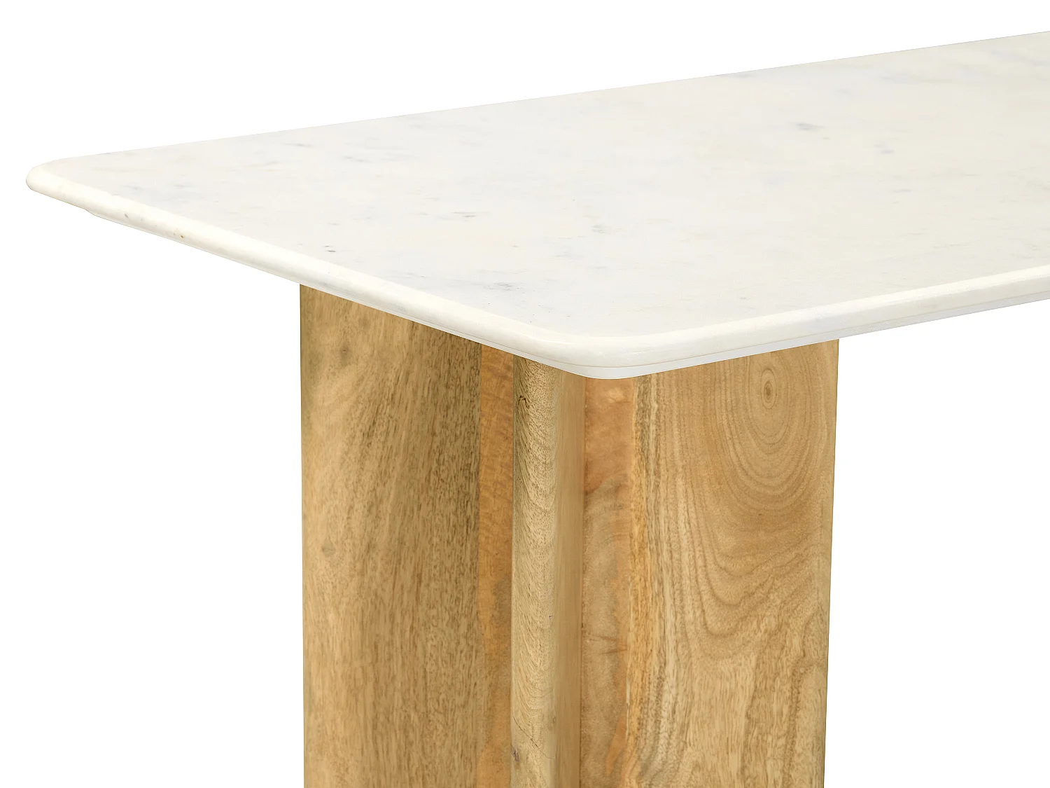 Table basse en marbre et bois de manguier - Blanc et Naturel clair - NEYALIA