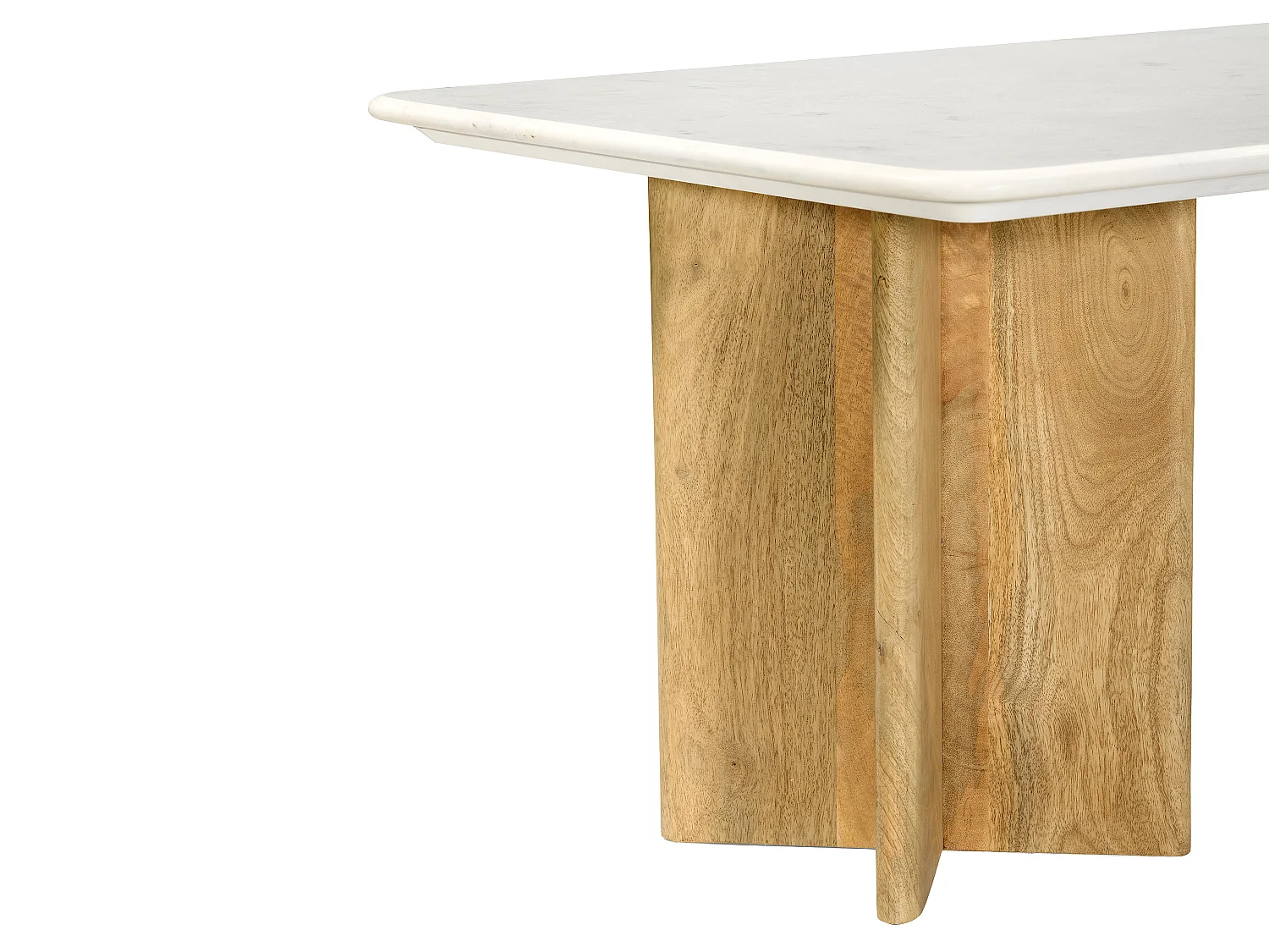 Table basse en marbre et bois de manguier - Blanc et Naturel clair - NEYALIA