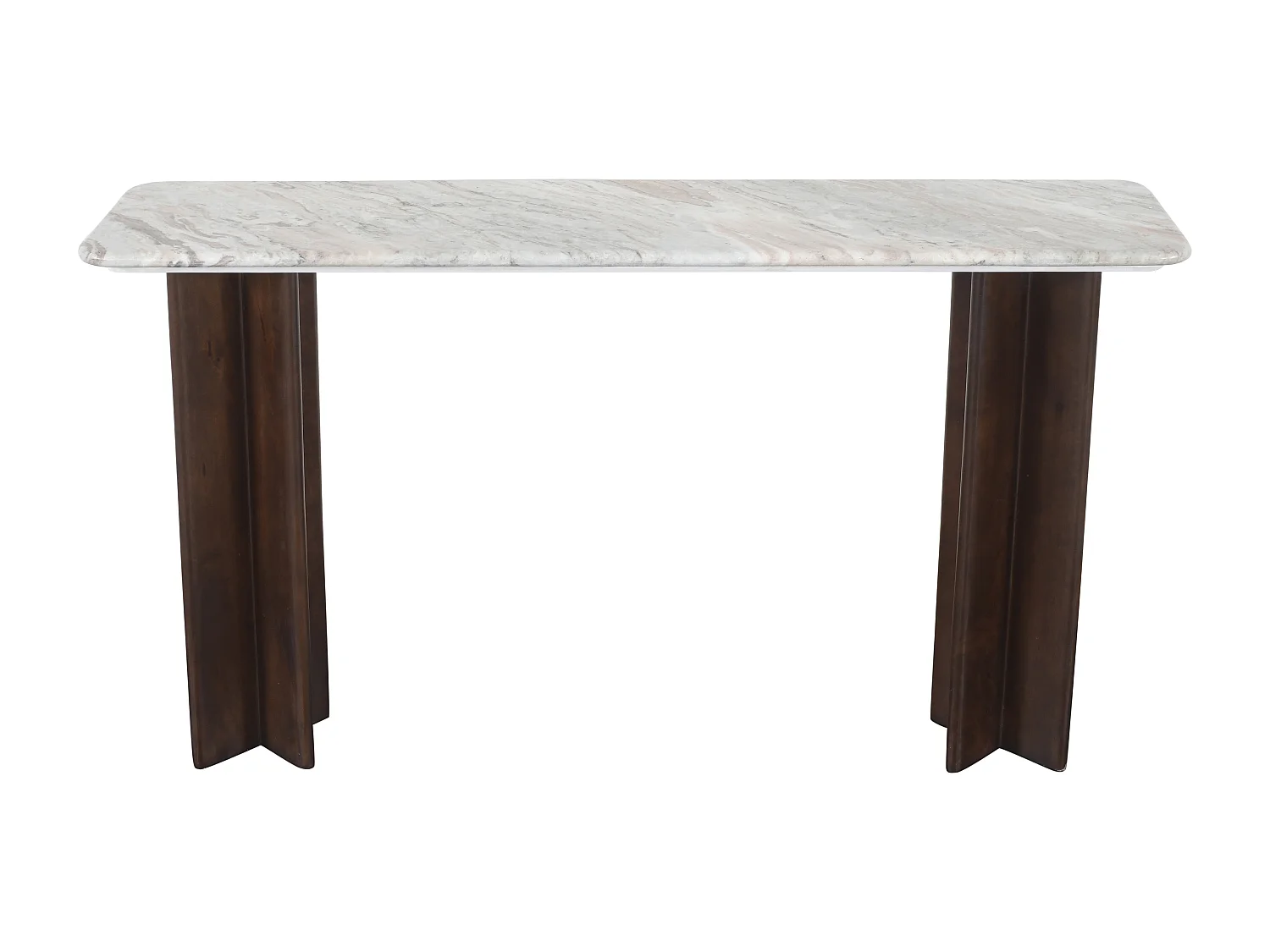 Console en marbre et bois d'acacia - Beige et Naturel foncé - NEYALIA