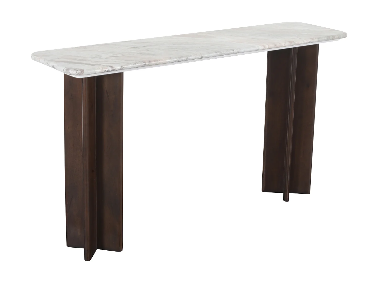 Console en marbre et bois d'acacia - Beige et Naturel foncé - NEYALIA