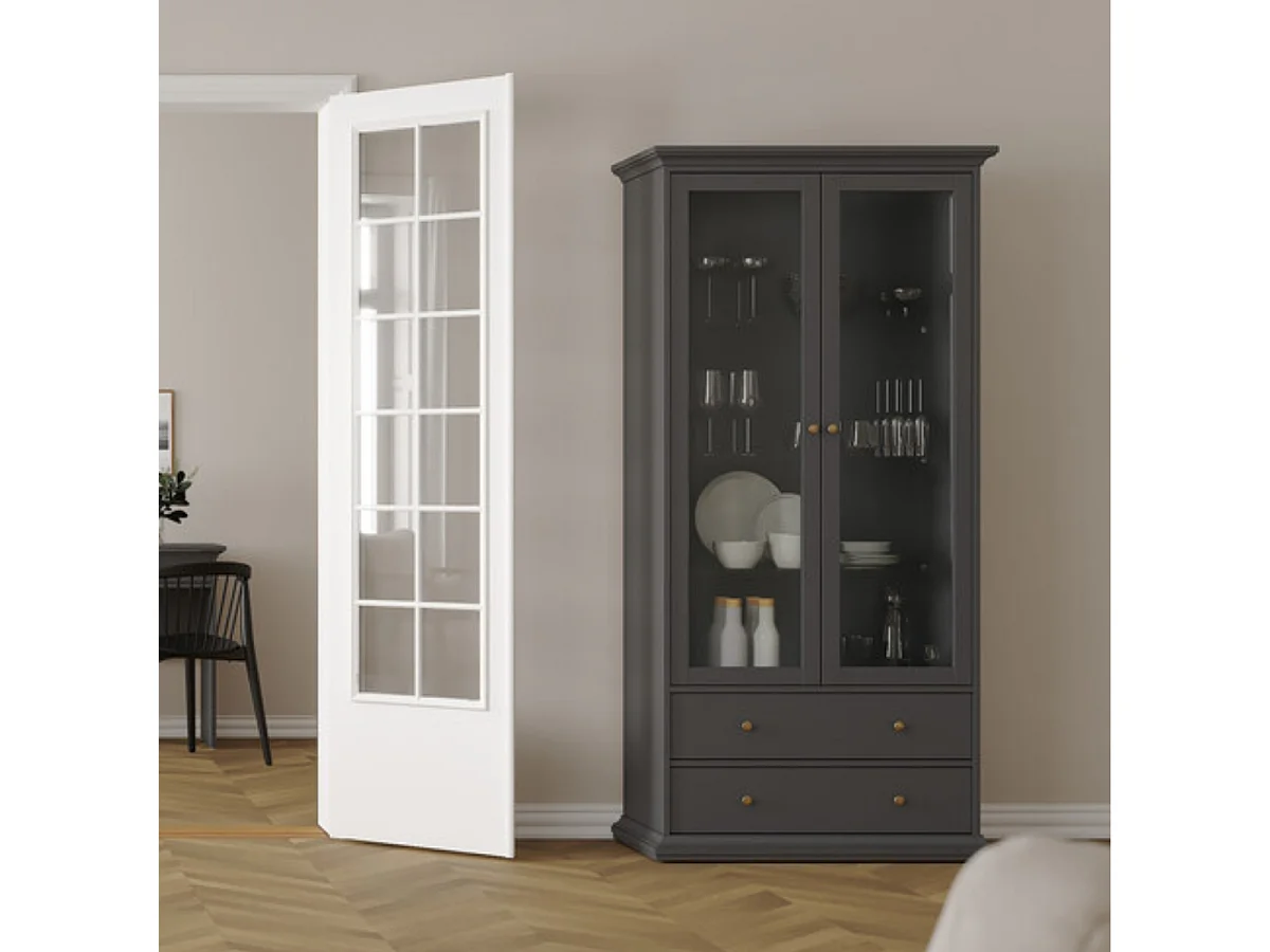 Vitrine mit 2 Glastüren und 2 Schubladen B96,2 cm – SOFIA