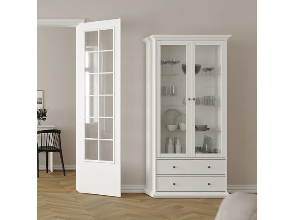 Vitrine mit 2 Glastüren und 2 Schubladen B96,2 cm – SOFIA