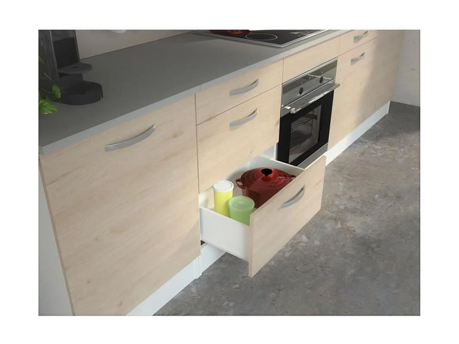 Komplette Küche – 300 cm – Eichendekor – Arbeitsplatte inklusive