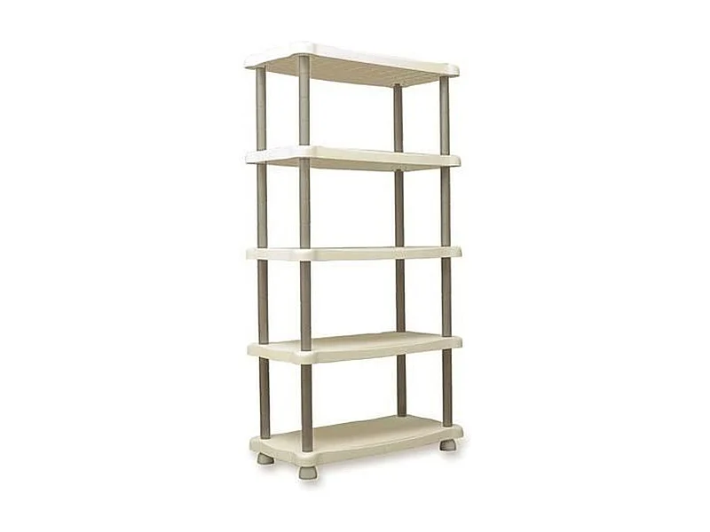 PLASTIKEN Resin Rek 5 Planken 30kg/plank Beige Taupe, Gereedschapsloze Montage, Binnen/Buiten