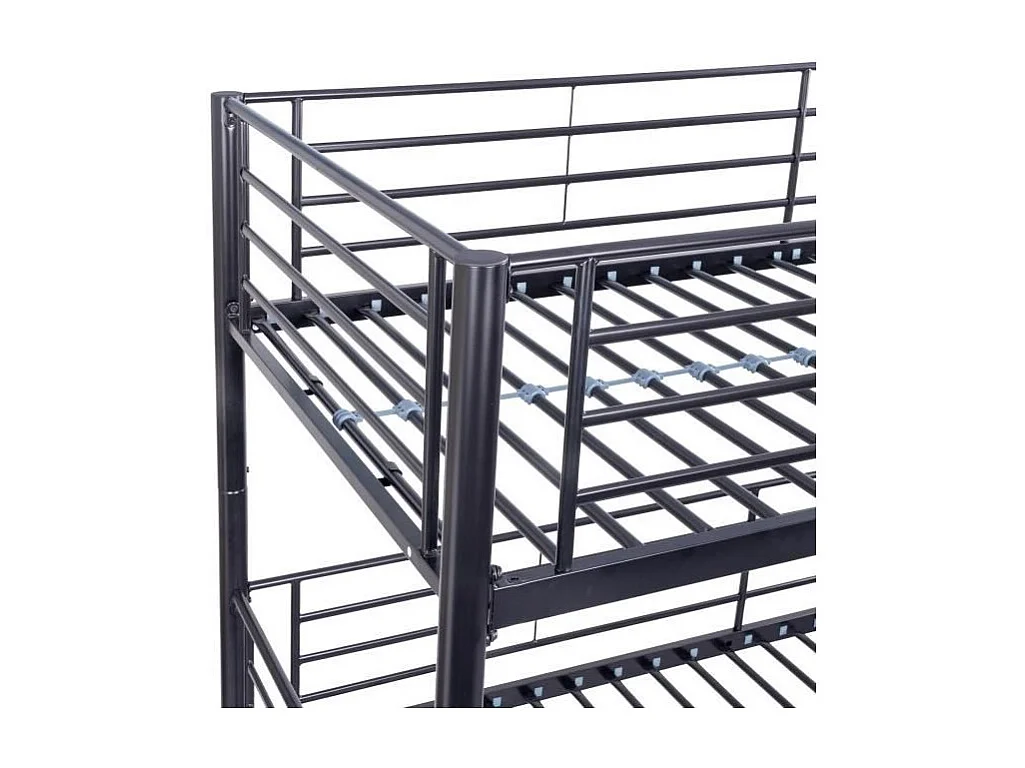 Dreifach-Etagenbett aus schwarzem Epoxid-Metall TRIO 3x90x190 cm mit Lattenrosten und wendbarer Leiter