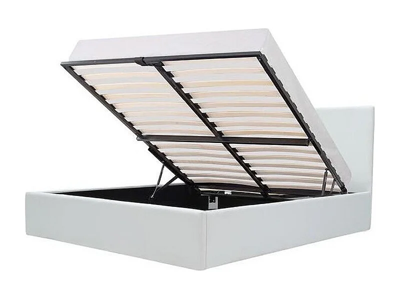 Lit adulte AUCUNE MARTIN 140 x 190 cm simili blanc avec coffre et sommier à lattes