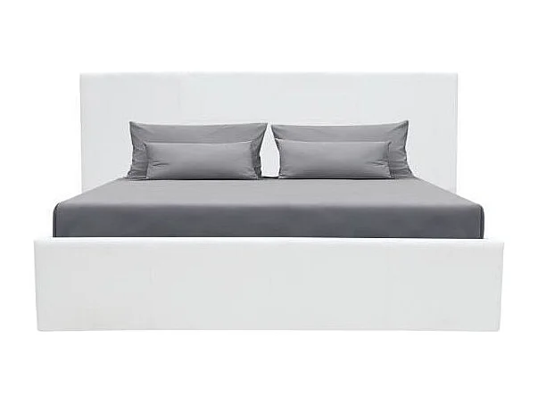 Lit adulte AUCUNE MARTIN 140 x 190 cm simili blanc avec coffre et sommier à lattes