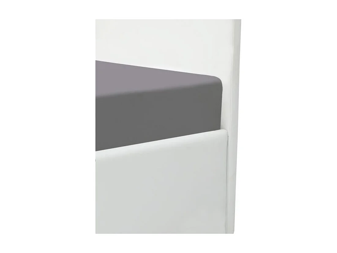 Lit adulte AUCUNE MARTIN 140 x 190 cm simili blanc avec coffre et sommier à lattes