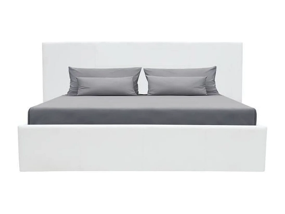 Lit coffre MARTIN AUCUNE 160 x 200 avec sommier à lattes, simili blanc