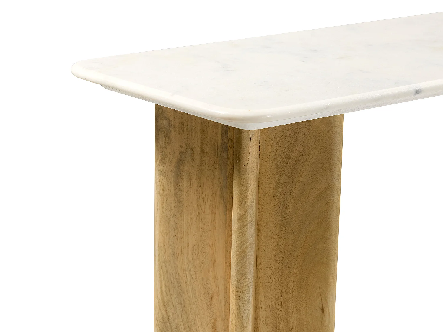 Console en marbre et bois de manguier - Blanc et Naturel clair - NEYALIA