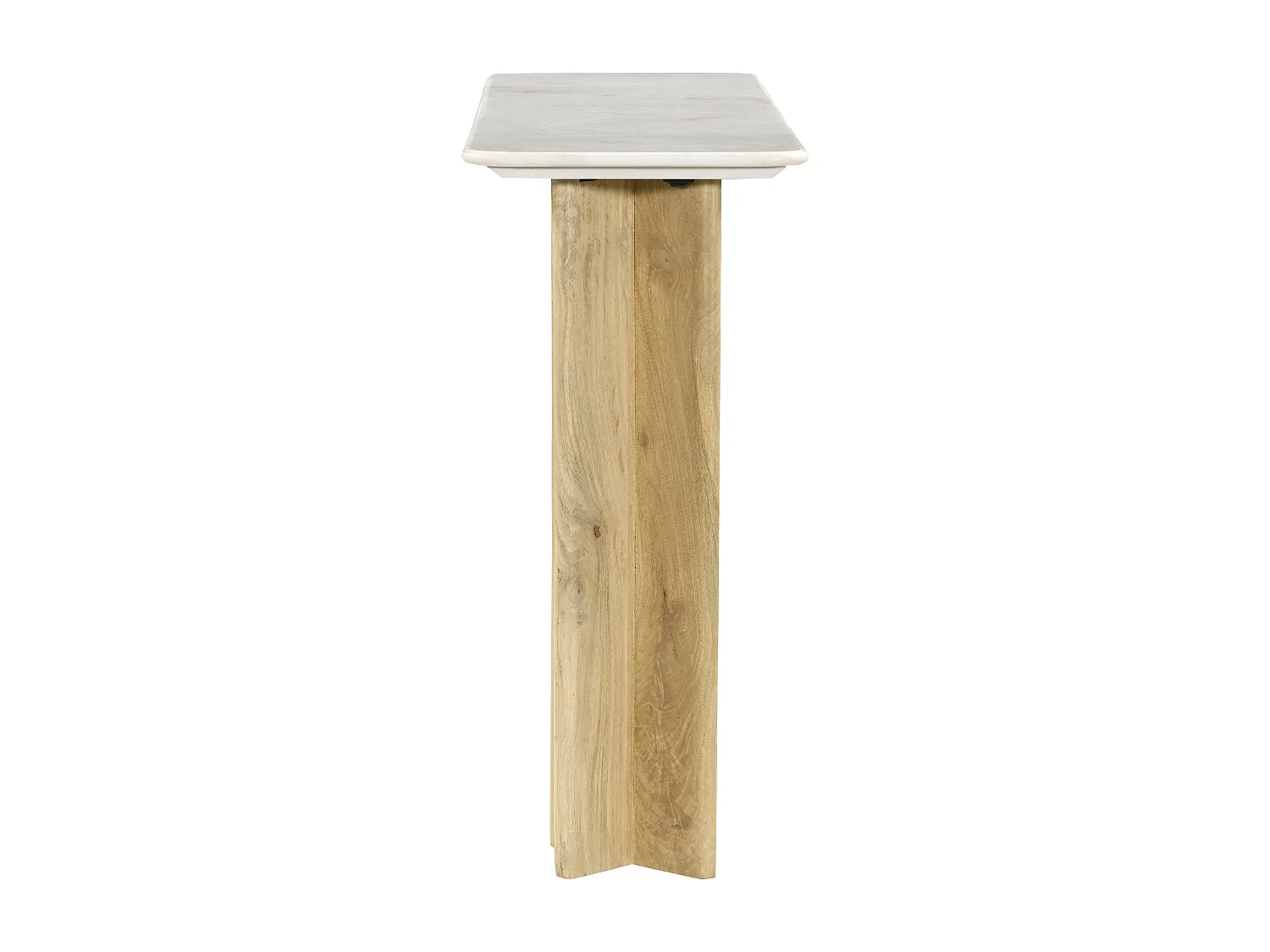 Console en marbre et bois de manguier - Blanc et Naturel clair - NEYALIA