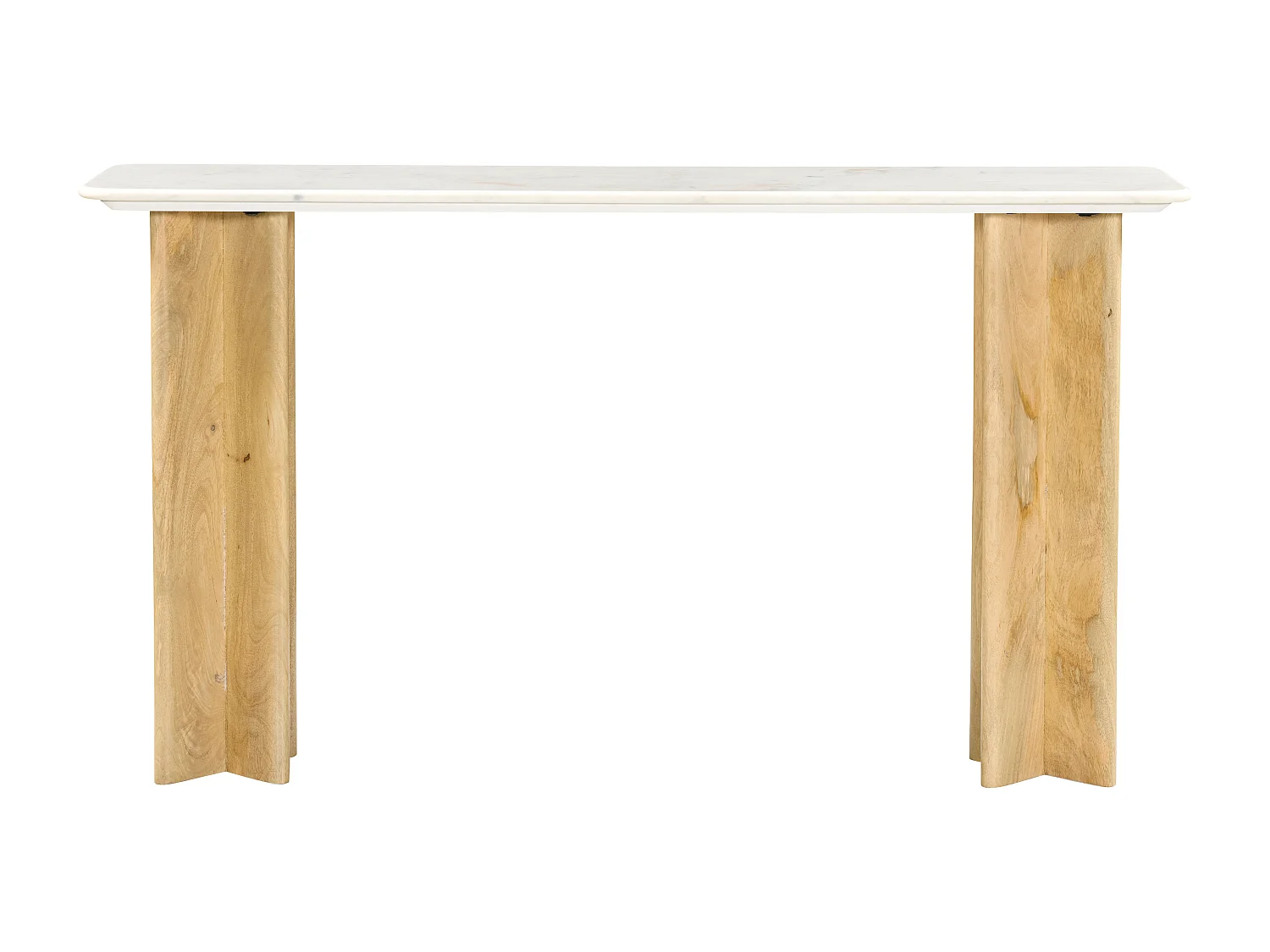 Console en marbre et bois de manguier - Blanc et Naturel clair - NEYALIA