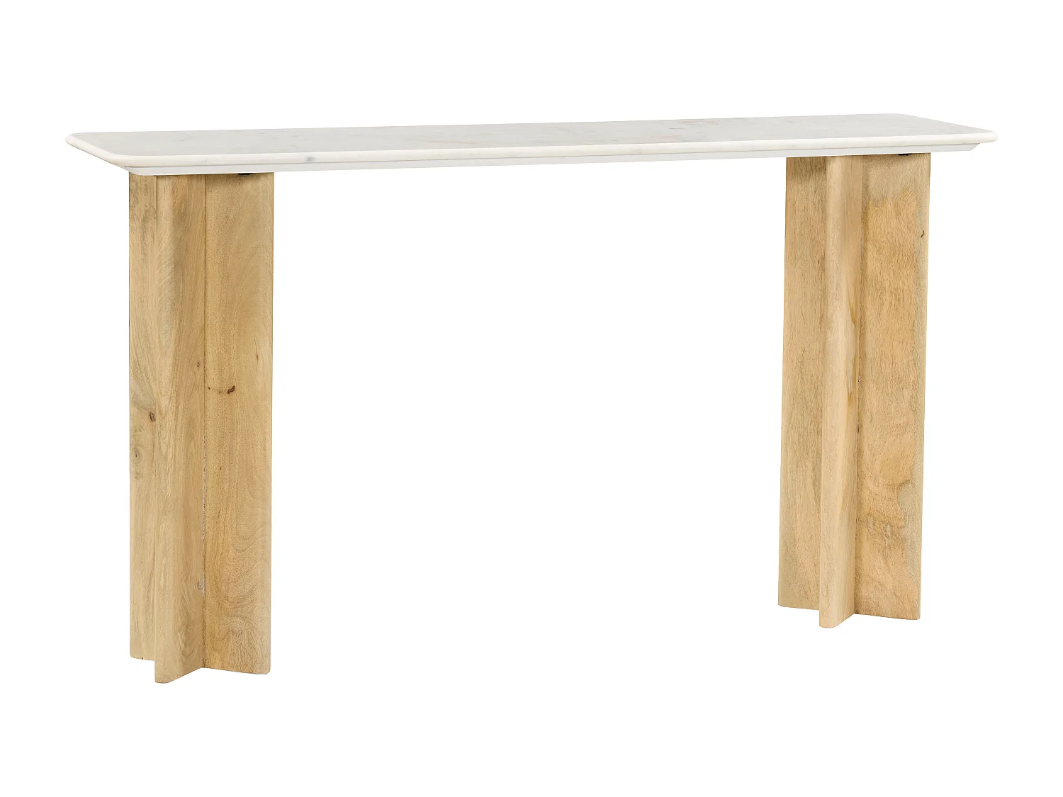 Console en marbre et bois de manguier - Blanc et Naturel clair - NEYALIA