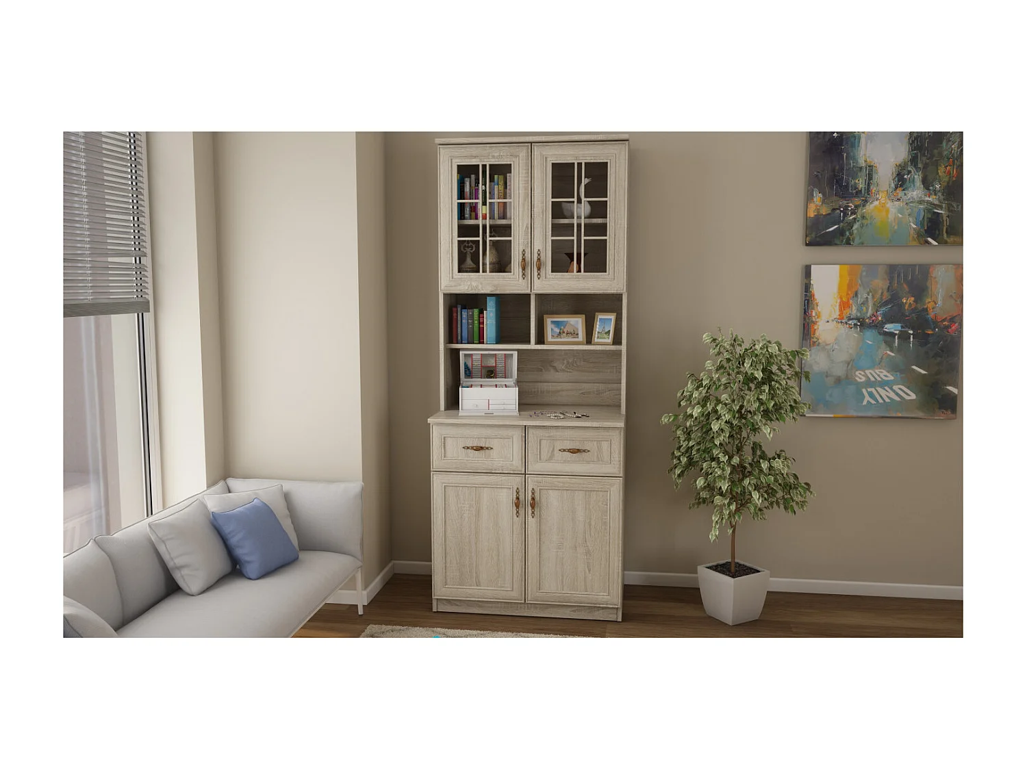 Buffet Multifunzionale 80 cm – Cassetti, Armadietti e Ripiani, Moderno e Capiente