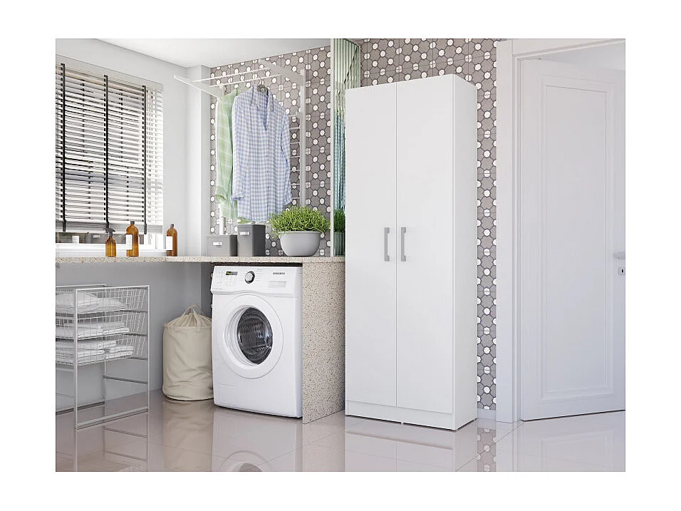 Armoire de Buanderie et Cellier Blanche 5 Niches L 61 H 170 P 31.8 cm