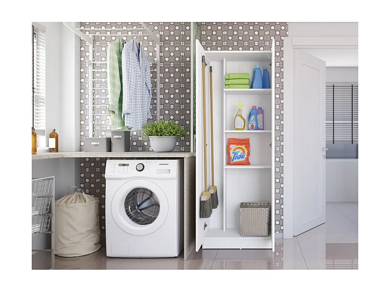 Armoire de Buanderie et Cellier Blanche 5 Niches L 61 H 170 P 31.8 cm