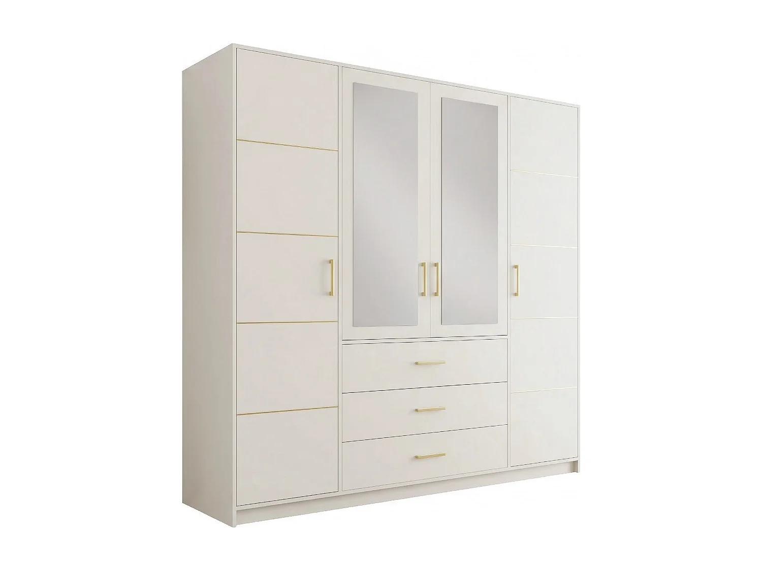Kleiderschrank mit 4 Türen und 3 Schubladen – Mit Spiegeln – B196 – Beige und Gold - MONLIO
