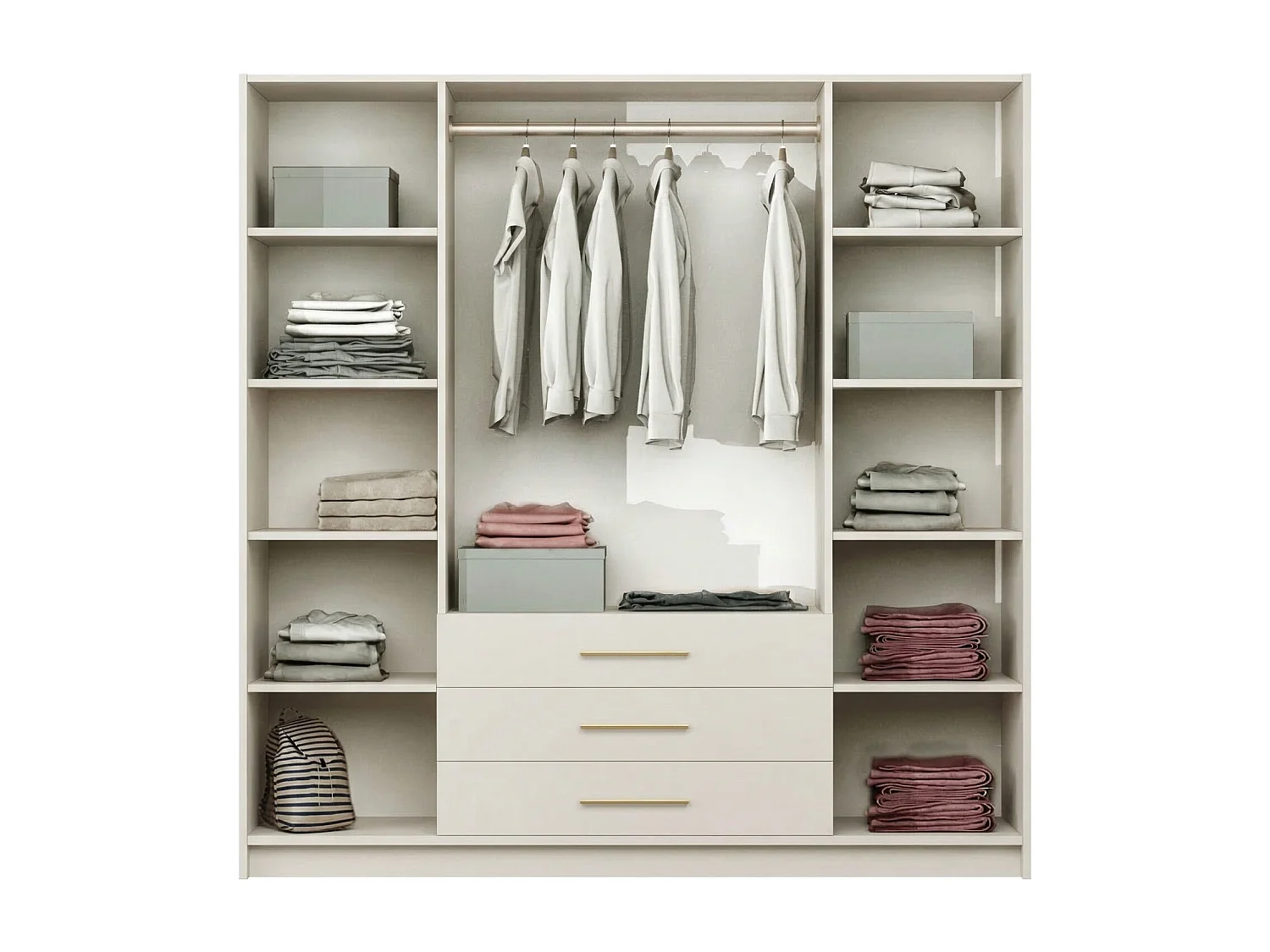 Kleiderschrank mit 4 Türen und 3 Schubladen – Mit Spiegeln – B196 – Beige und Gold - MONLIO