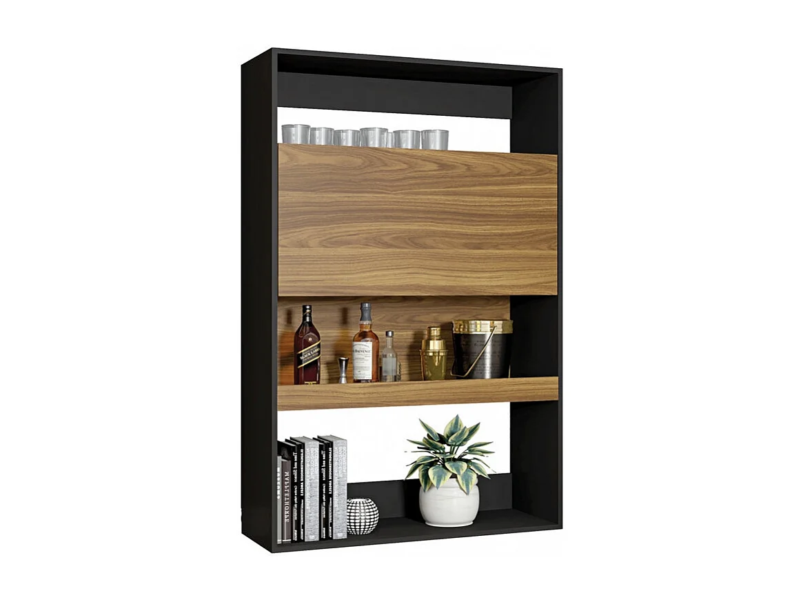 Meuble Secrétaire - Bar Noir et Chêne 4 Niches L 90 H 140.5 P 36 cm