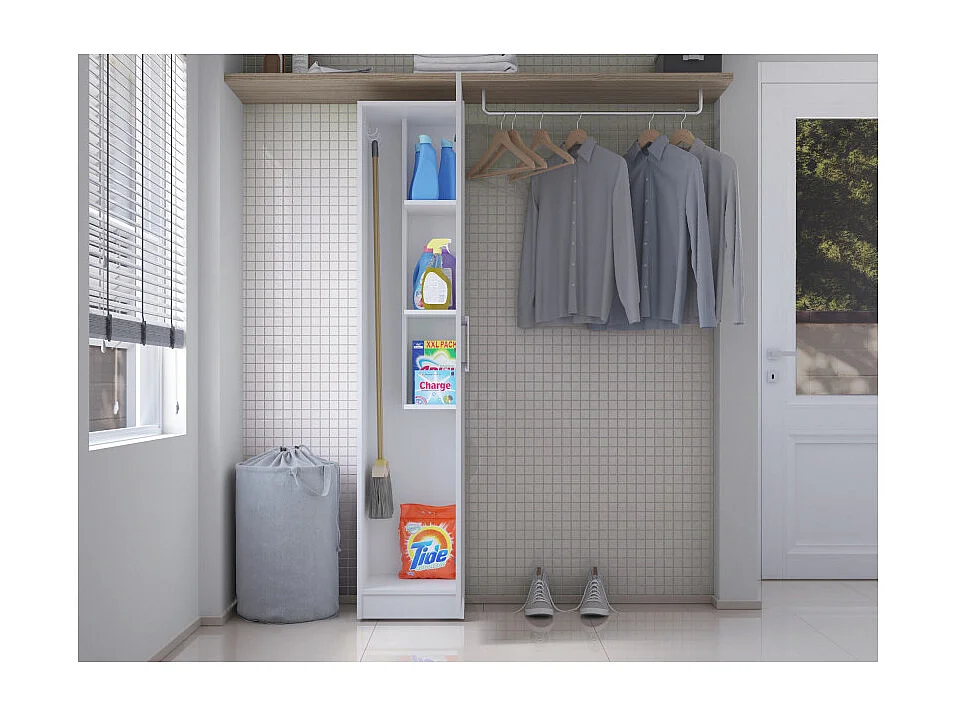 Armoire de Buanderie et Cellier Blanche 5 Niches L 35 H 170 P 31,8 cm