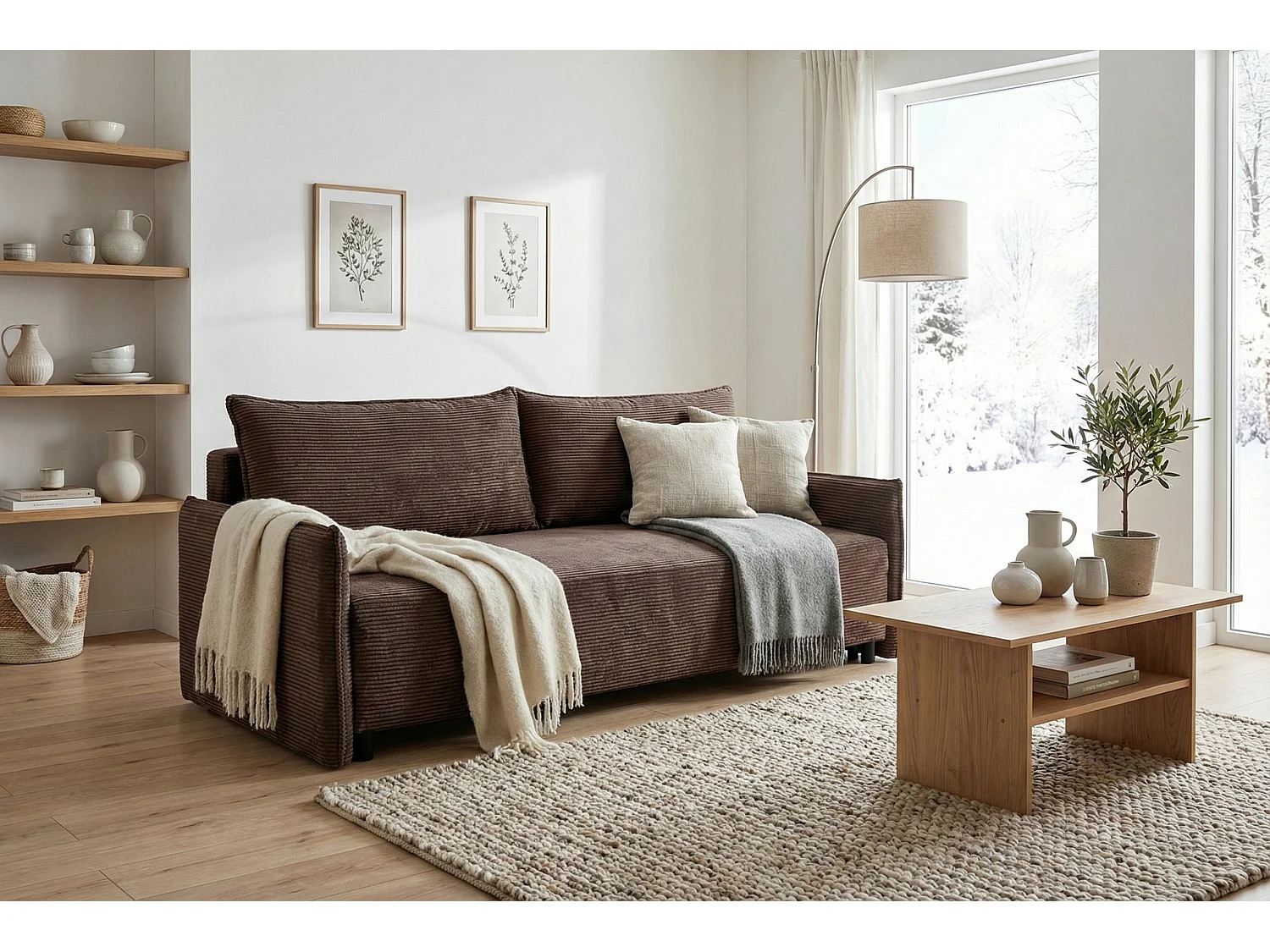 CORDO – canapé 3 places convertible 197×140 cm, tissu Poso 6 marron