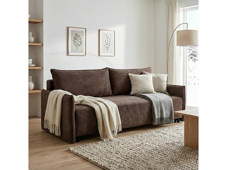 CORDO – canapé 3 places convertible 197×140 cm, tissu Poso 6 marron