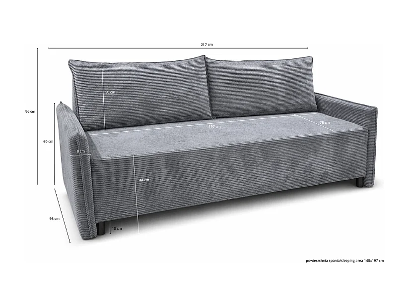 CORDO – sofa 3-osobowa z funkcją spania 197x140 cm, tkanina Poso 14 zielona