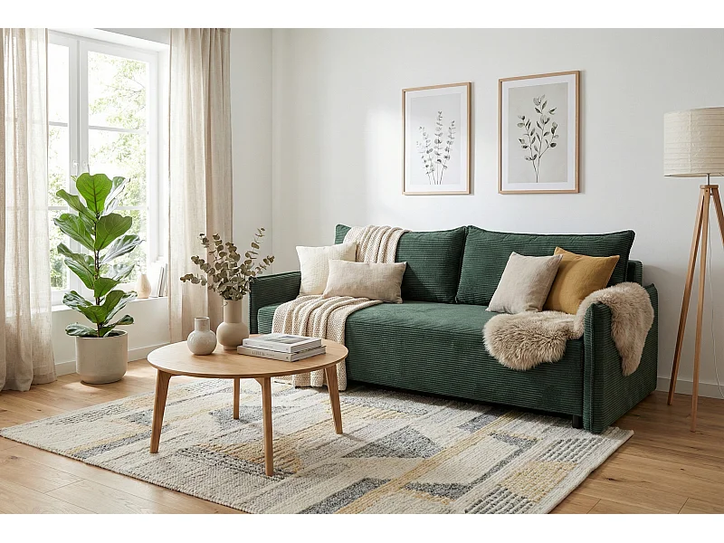 CORDO – canapé 3 places convertible 197×140 cm, tissu Poso 14 vert