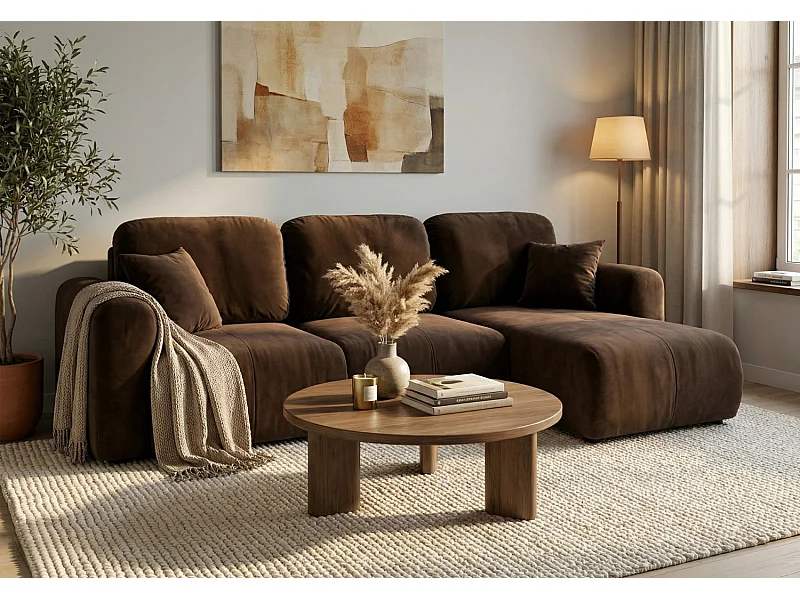 Canapé d’angle convertible élégant, version droite, BINGO L, 245 × 148 × 87 cm, en tissu Kronos 6 marron