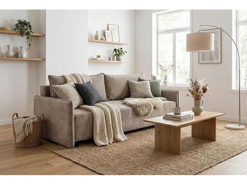 CORDO – canapé 3 places convertible 197×140 cm, tissu Poso 3 marron