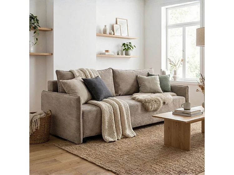 CORDO – canapé 3 places convertible 197×140 cm, tissu Poso 3 marron