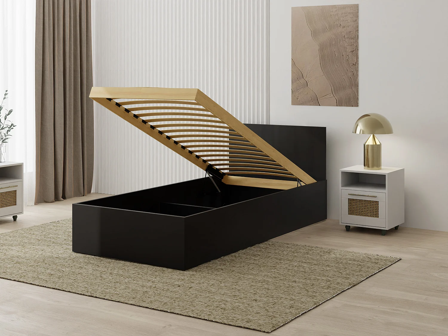 Houten bed met matras AVI 90×200 cm in zwarte kleur