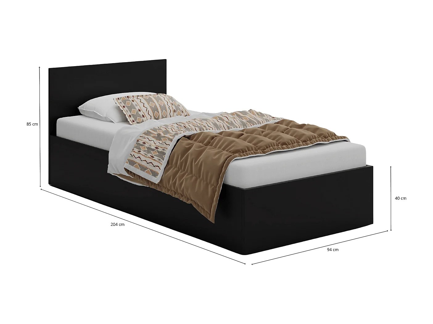 Houten bed met matras AVI 90×200 cm in zwarte kleur
